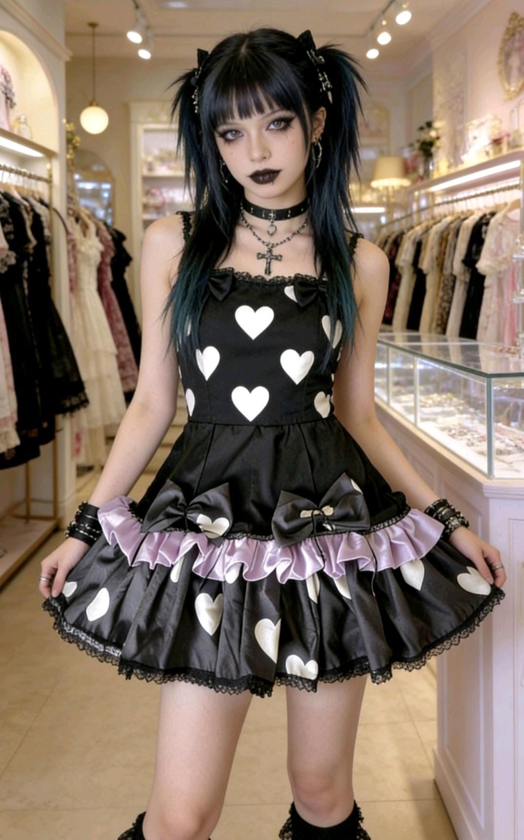 Lilac Grey Black Polka Dot Lolita Tutu Skirt - Maid Punk Gothic Emo Kawaii Size 12 - 16 (UK)
