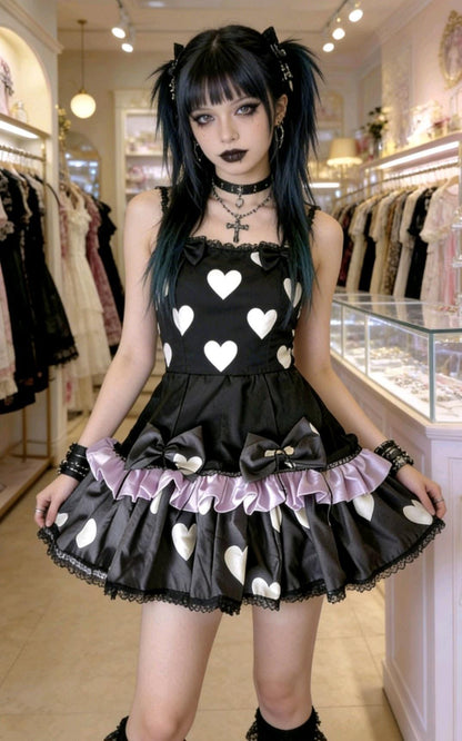 Lilac Grey Black Polka Dot Lolita Tutu Skirt - Maid Punk Gothic Emo Kawaii Size 12 - 16 (UK)