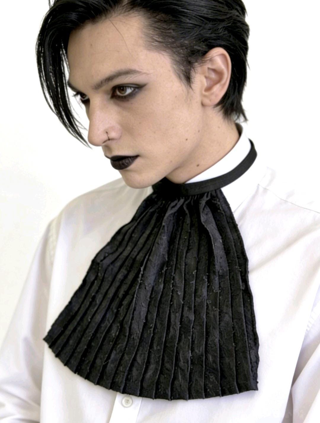 Jabot Neck Ruffle: Black Crinkle Lace, Victorian Steampunk Gothic Costume Whitby Fancy Dress