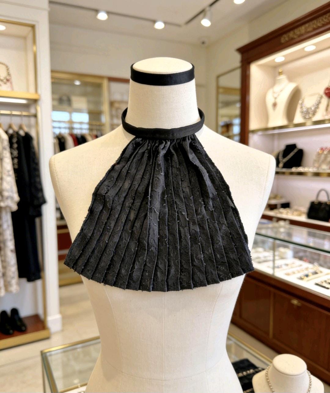 Jabot Neck Ruffle: Black Crinkle Lace, Victorian Steampunk Gothic Costume Whitby Fancy Dress