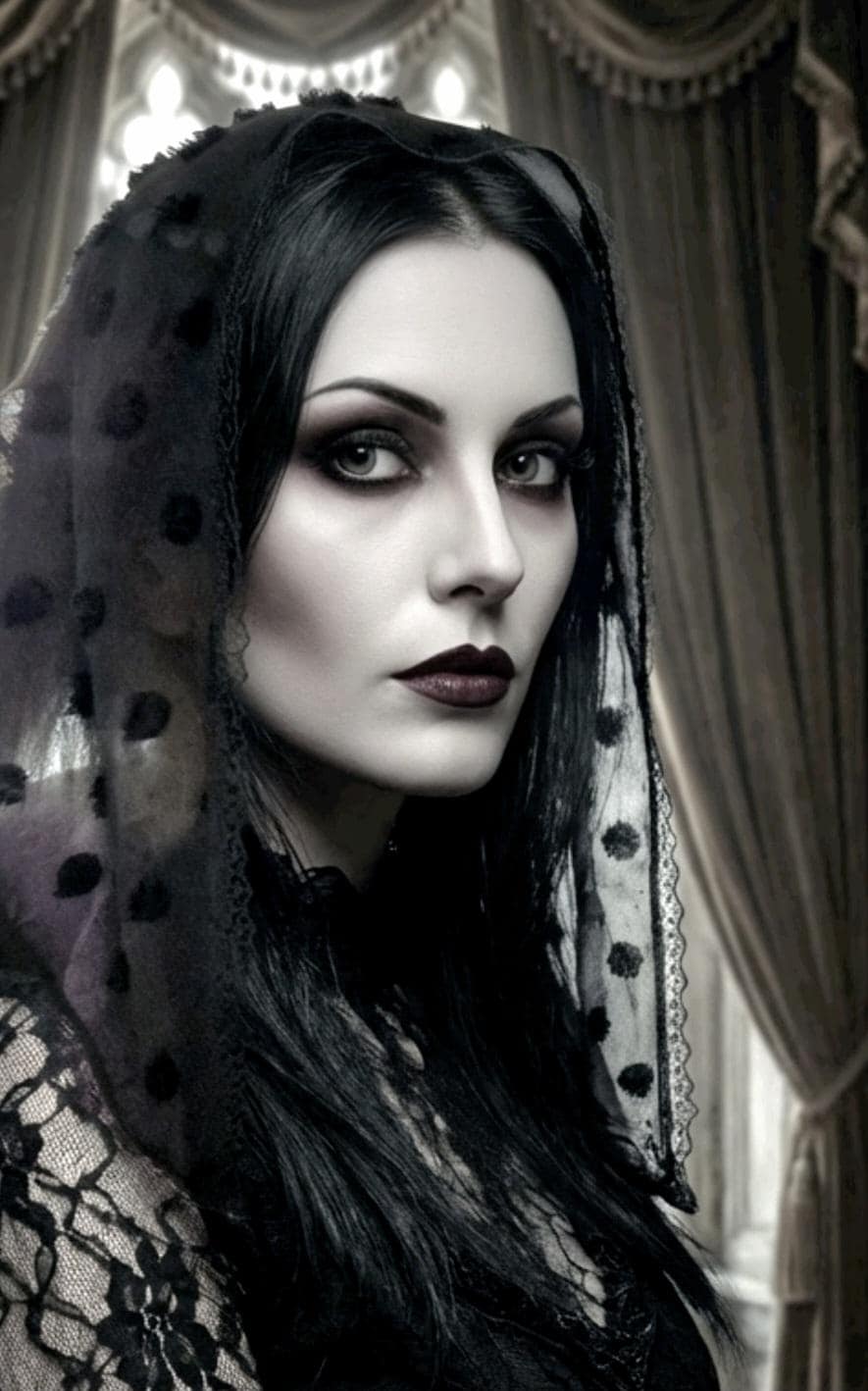 Small Black Dobby Lace Triangle Veil Mantilla Catholic Whitby Gothic Bride