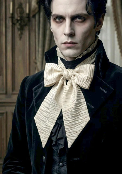 Cream Crinkle Satin Cravat Bow Tie - Steampunk, Victorian, Wedding, Gothic, Races