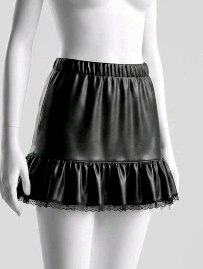Black Faux Leather Lace Frilled Mini Skirt – Punk Gothic Emo Kawaii  Style 8 - 10 (UK)