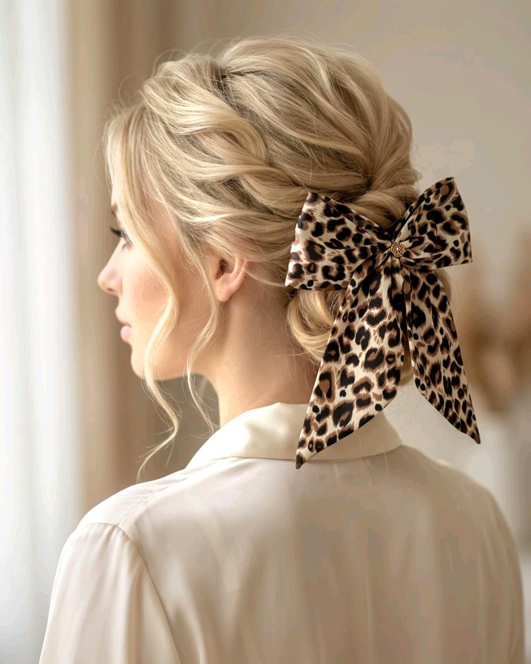 Big Leopard Animal Print Hair Bow, Clip On - Lolita Gothic Punk Holiday