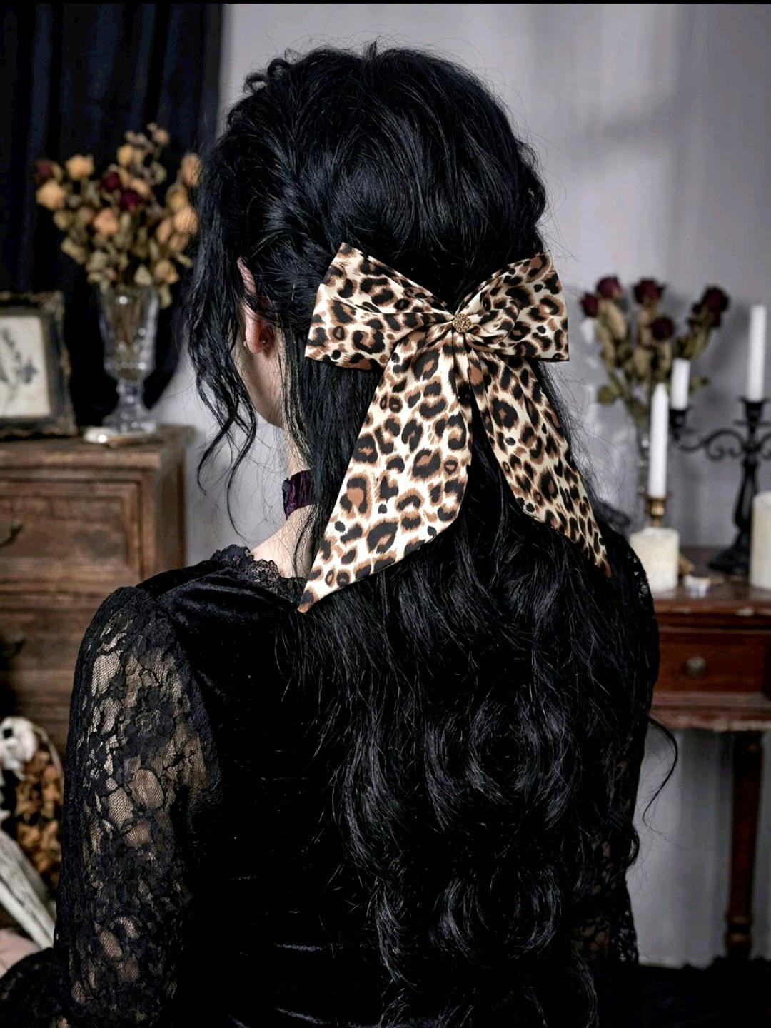 Big Leopard Animal Print Hair Bow, Clip On - Lolita Gothic Punk Holiday