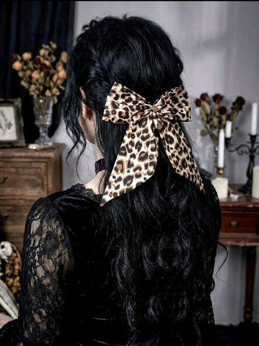 Big Leopard Animal Print Hair Bow, Clip On - Lolita Gothic Punk Holiday