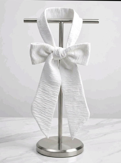 White Crinkle Cotton Cravat Bow Tie - Steampunk, Victorian, Wedding, Gothic, Unisex