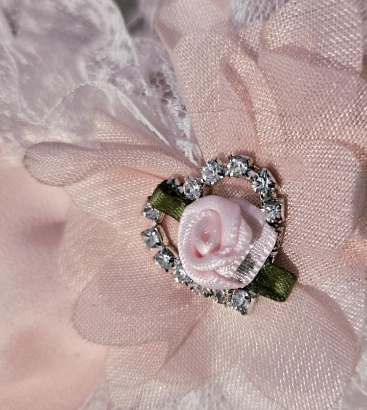 Pink Chiffon White Lace Hair Bow, Clip On - Lolita Gothic Punk Kawaii