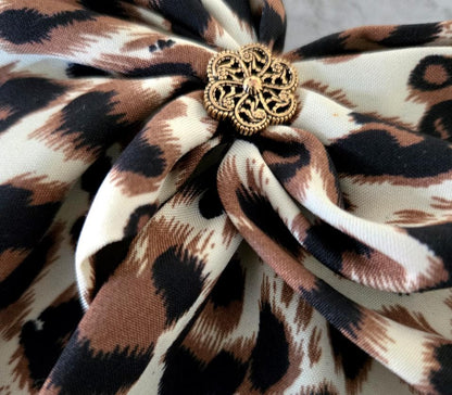Big Leopard Animal Print Hair Bow, Clip On - Lolita Gothic Punk Holiday