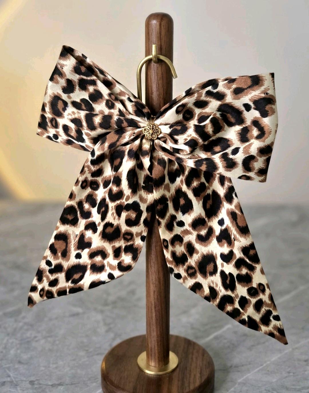 Big Leopard Animal Print Hair Bow, Clip On - Lolita Gothic Punk Holiday