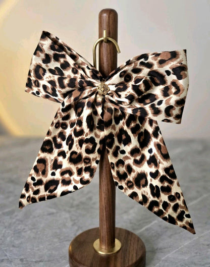 Big Leopard Animal Print Hair Bow, Clip On - Lolita Gothic Punk Holiday