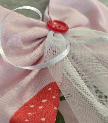Pink Red Strawberry & Lace Hair Bow, Clip On - Lolita Gothic Punk