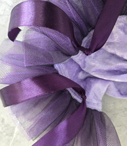 Lilac Purple Velvet Long Arm Warmers Black Net Lace, Gothic Victorian Sleeves Opera Gloves