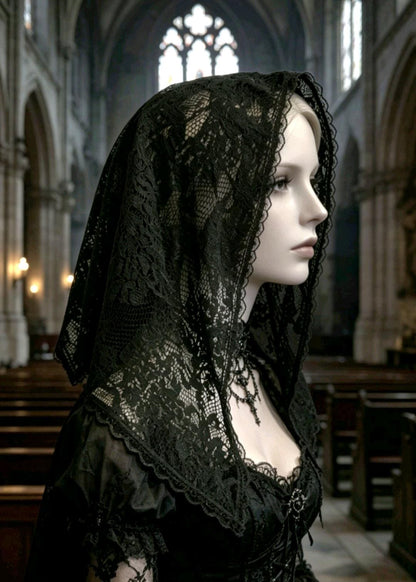 Black Thick Lace Veil Mantilla Victorian Catholic Gothic Bride Costume