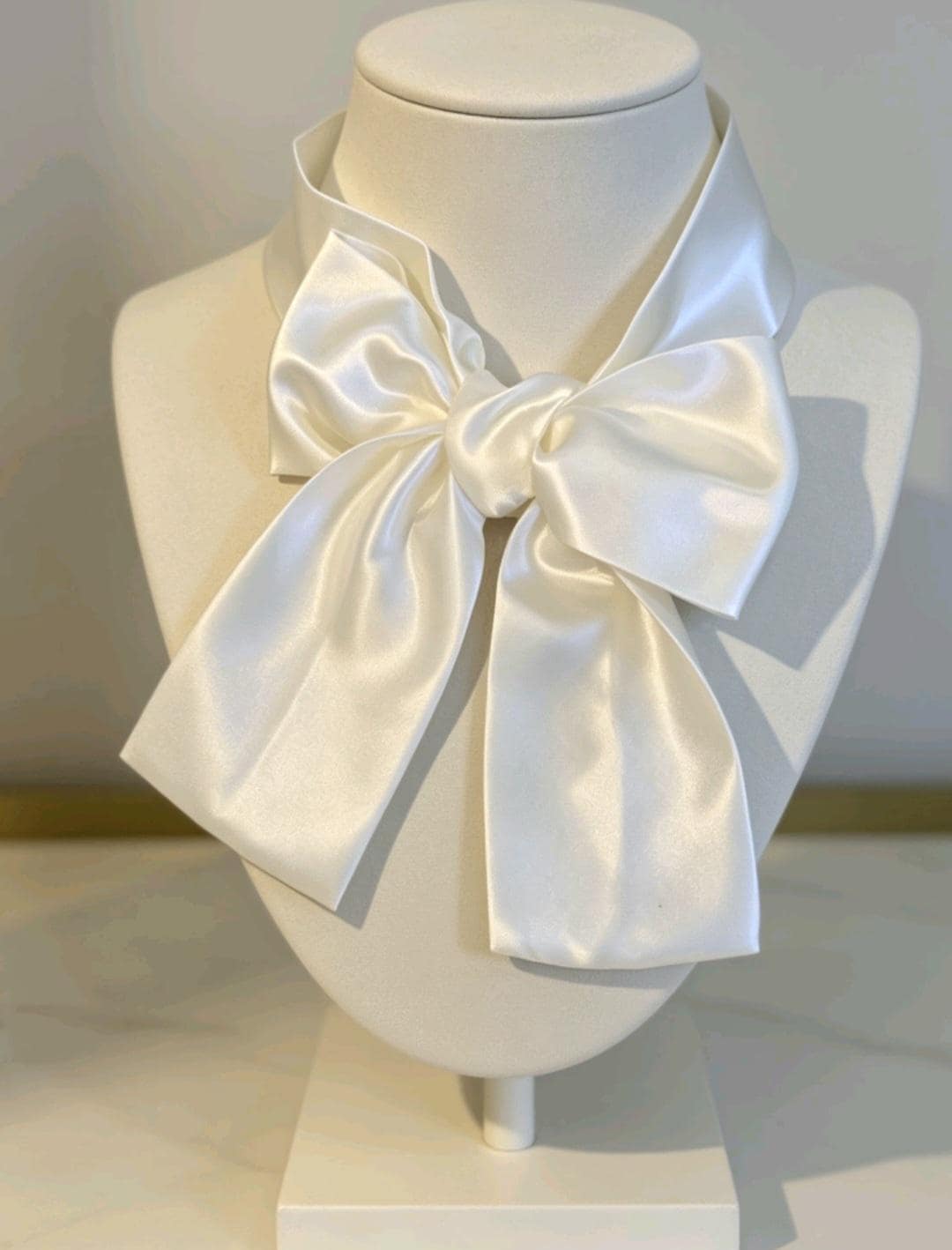 Cream Satin Cravat Bow Tie - Steampunk Pussy Bow Gothic Victorian Costume Wedding