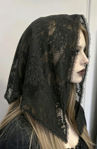 Black Thick Lace Veil Mantilla Victorian Catholic Gothic Bride Costume