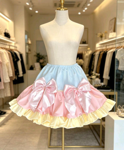 Pink Lemon Blue Sweet Lolita Kawaii Skirt - Frills Bows Kei Size 8 - 10 (UK)