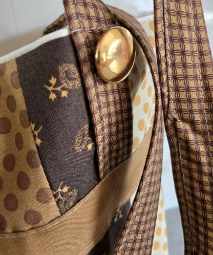 Mustard Yellow Brown Patchwork Tote Bag Fully Lined, Shopper, Holiday, Festival