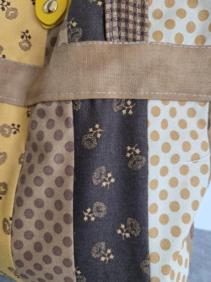 Mustard Yellow Brown Patchwork Tote Bag Fully Lined, Shopper, Holiday, Festival