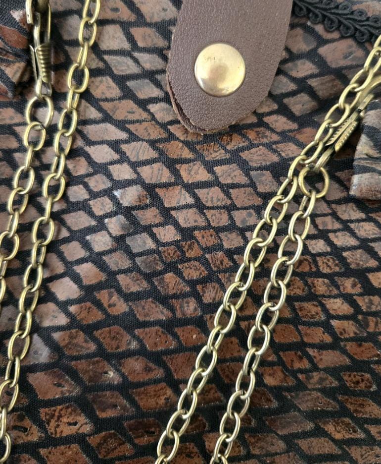 Handmade Brown Black Snake Print Handbag, Fully Lined, Original OOAK