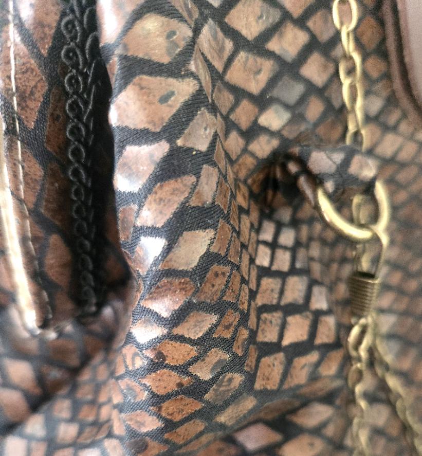 Handmade Brown Black Snake Print Handbag, Fully Lined, Original OOAK