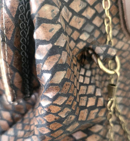 Handmade Brown Black Snake Print Handbag, Fully Lined, Original OOAK