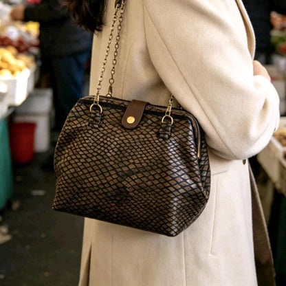 Handmade Brown Black Snake Print Handbag, Fully Lined, Original OOAK