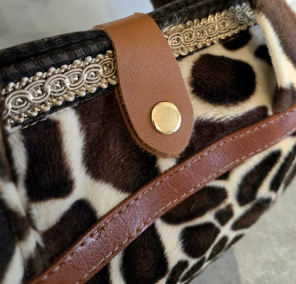 Handmade Brown Giraffe Print Handbag, Fully Lined, Original OOAK