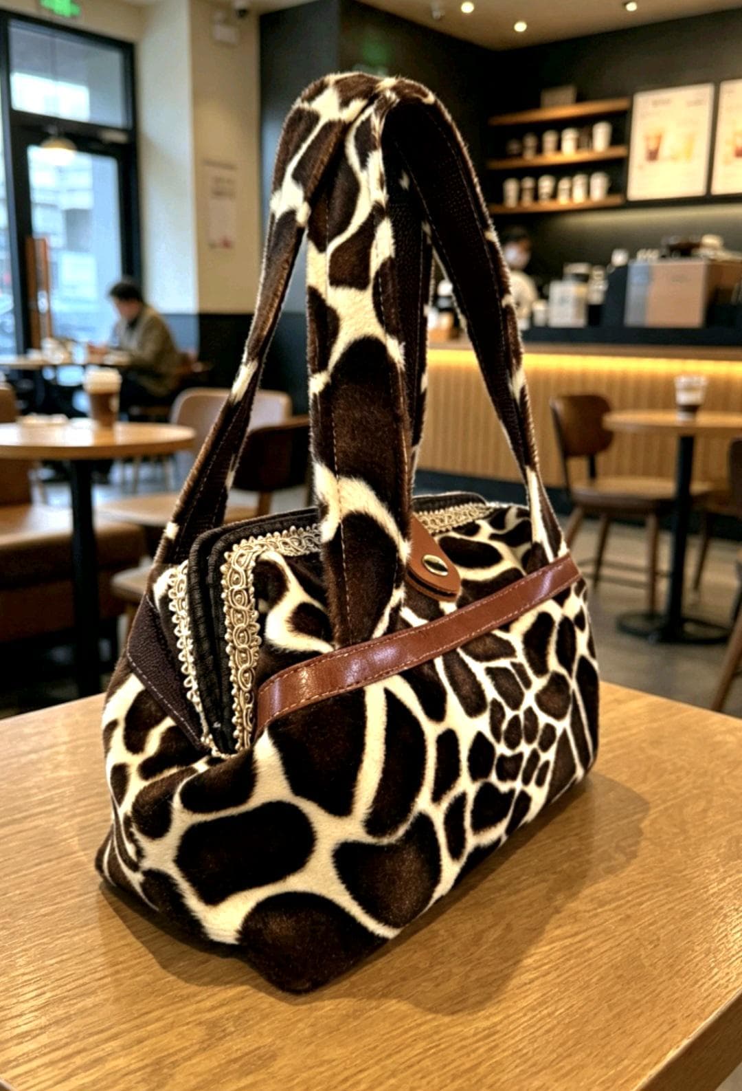 Handmade Brown Giraffe Print Handbag, Fully Lined, Original OOAK