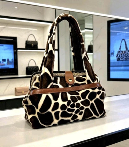 Handmade Brown Giraffe Print Handbag, Fully Lined, Original OOAK