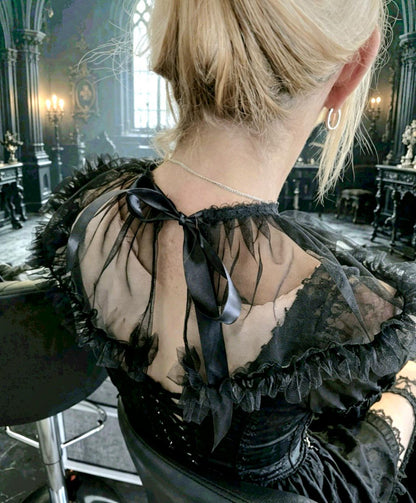 Black Lace Neck Ruff Collar Neckpiece- Steampunk, Gothic Lolita Costume