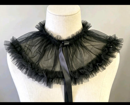 Black Lace Neck Ruff Collar Neckpiece- Steampunk, Gothic Lolita Costume