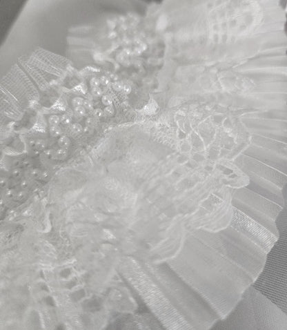 White Satin & Lace Choker Neck Ruff Collar With Tiny Pearl Detail- Steampunk Gothic Costume Whitby