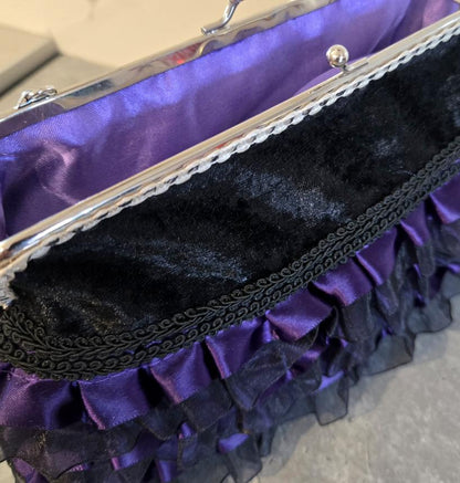 Black Velvet & Purple Lace Gothic Evening Bag Clutch Chain Handle Party Whitby