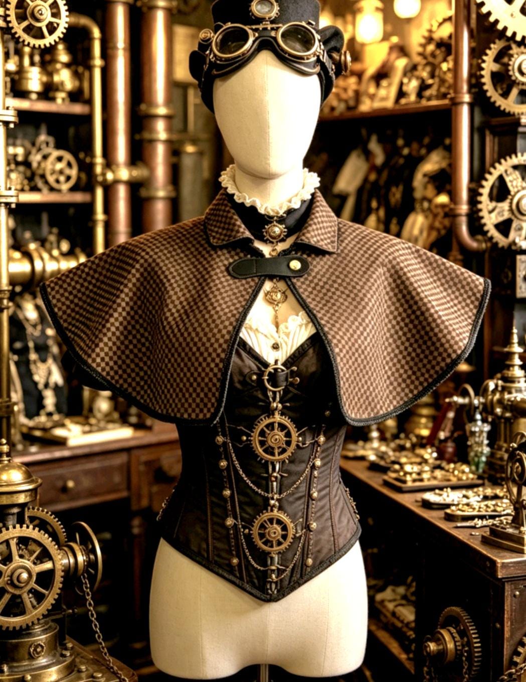 Black Brown Jacquard Cape Braid Edging - Capelet Victorian Steampunk Gothic Costume