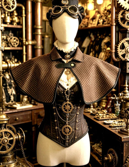 Black Brown Jacquard Cape Braid Edging - Capelet Victorian Steampunk Gothic Costume