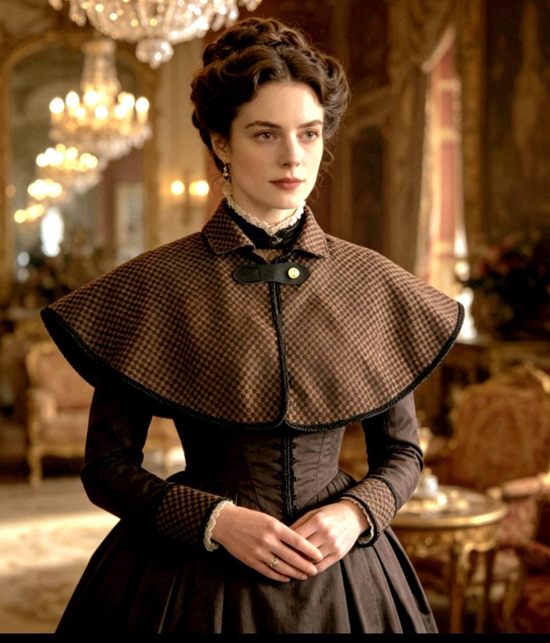 Black Brown Jacquard Cape Braid Edging - Capelet Victorian Steampunk Gothic Costume