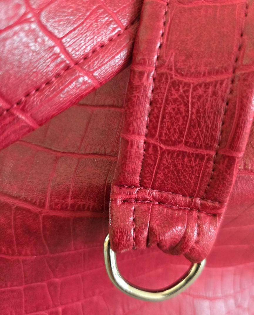 Handmade Red Faux Leather Snake skin Handbag, Fully Lined, Original OOAK