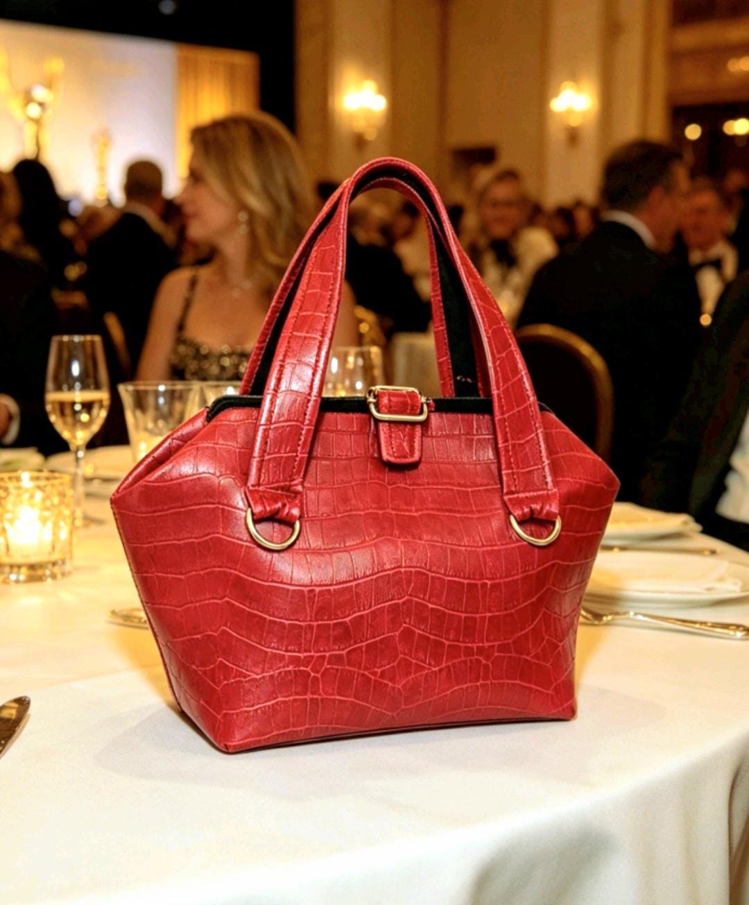 Handmade Red Faux Leather Snake skin Handbag, Fully Lined, Original OOAK