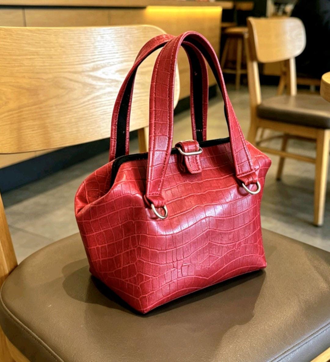 Handmade Red Faux Leather Snake skin Handbag, Fully Lined, Original OOAK