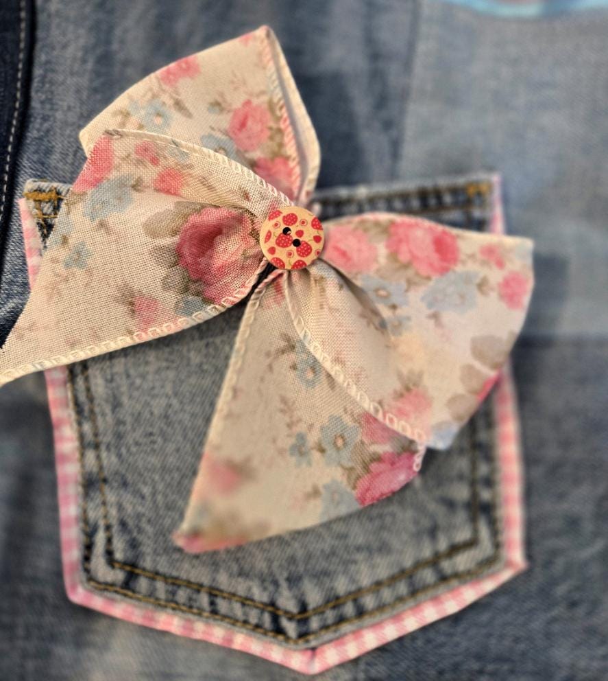 Denim & Pink Gingham Crossbody Shoulder Bag Removable Big Bow Fully Lined , Holiday Festival