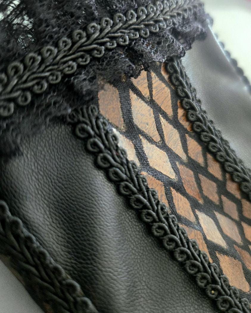 Black Faux Leather Lace Arm Band Cuff, With Brown Snake Skin Inserts, Gothic Steampunk Punk