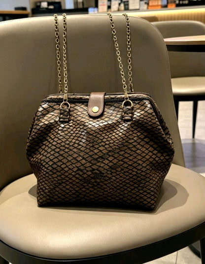 Handmade Brown Black Snake Print Handbag, Fully Lined, Original OOAK