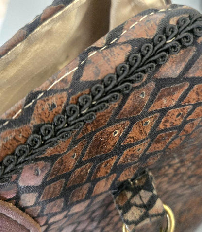 Handmade Brown Black Snake Print Handbag, Fully Lined, Original OOAK