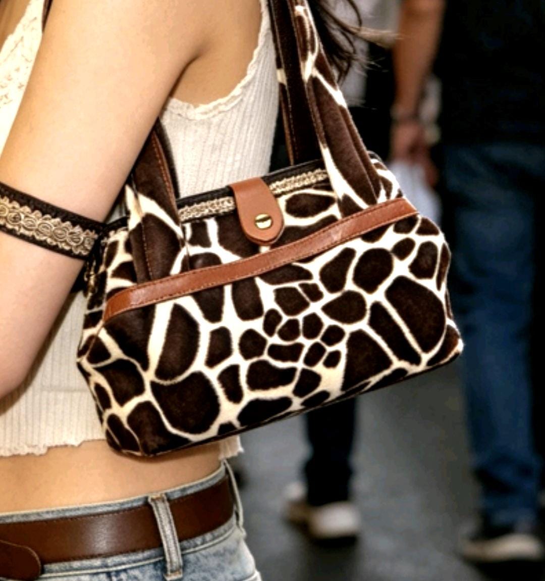 Handmade Brown Giraffe Print Handbag, Fully Lined, Original OOAK