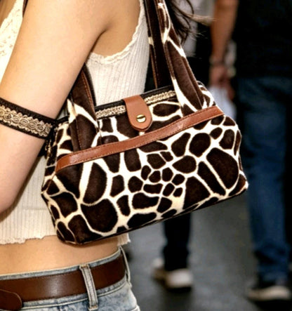 Handmade Brown Giraffe Print Handbag, Fully Lined, Original OOAK