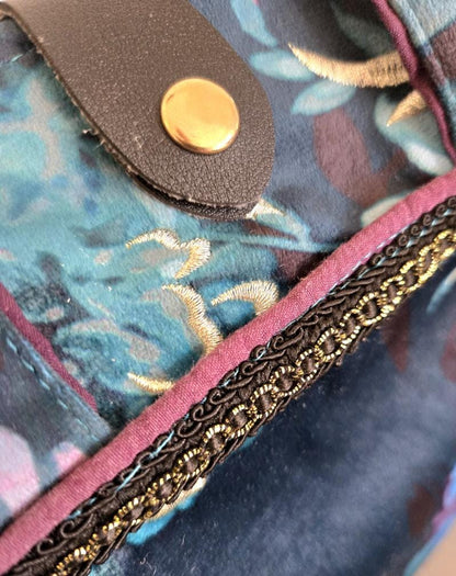 Handmade Blue Pink Velvet Handbag, Fully Lined, Original OOAK