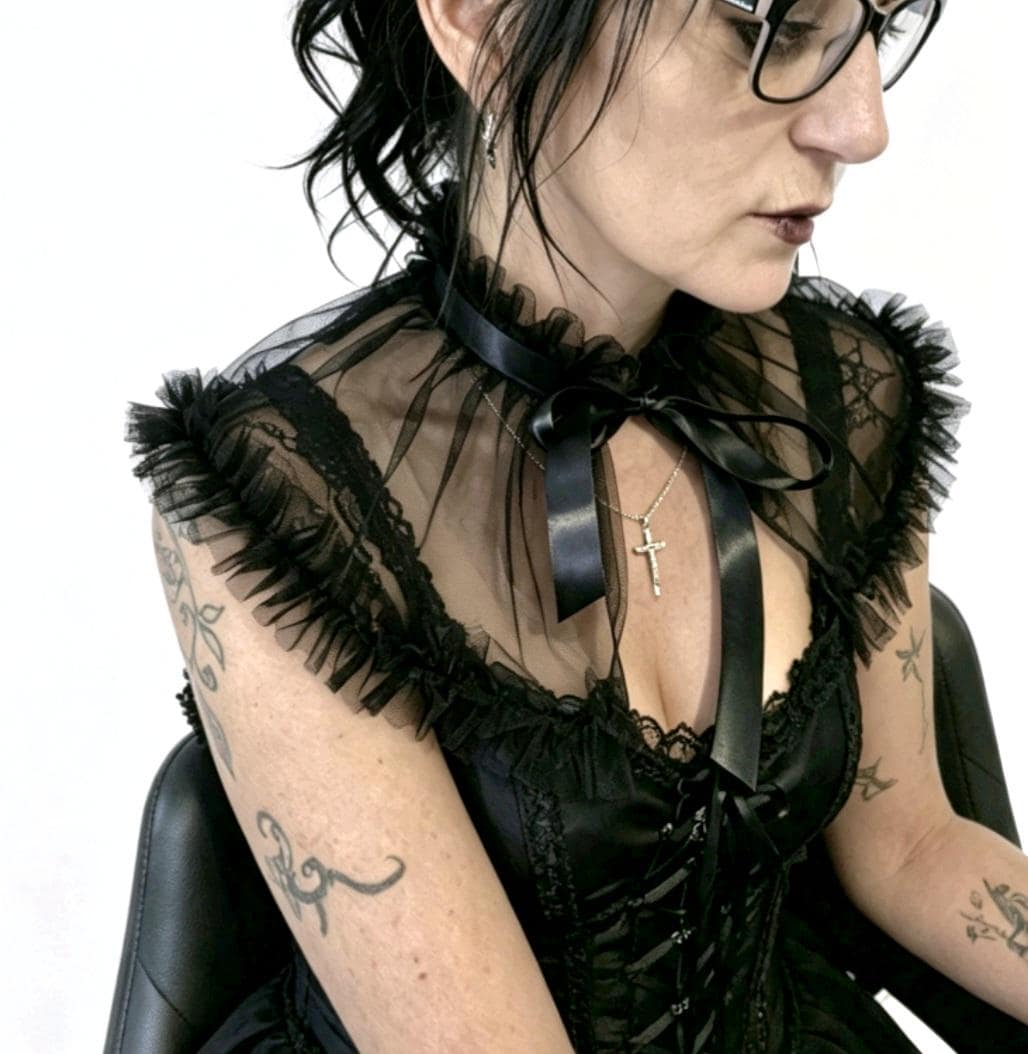 Black Lace Neck Ruff Collar Neckpiece- Steampunk, Gothic Lolita Costume