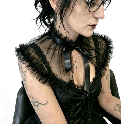 Black Lace Neck Ruff Collar Neckpiece- Steampunk, Gothic Lolita Costume