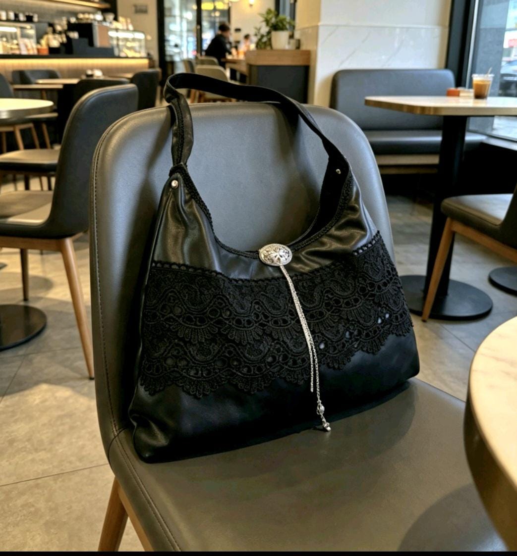 Black Faux Leather & Lace Gothic Lolita Shoulder Bag Cosplay Whitby